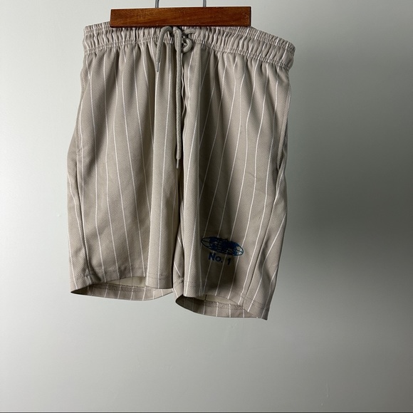 BeigexWhite Striped Shorts
